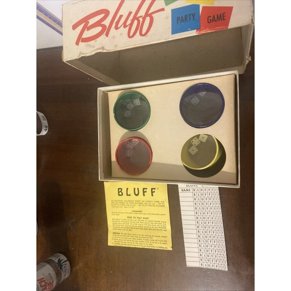 Vintage 1963 Play Bluff Dice Party Game Saalfield Artcraft Liar's Poker Complete